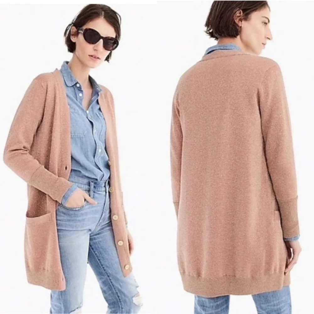 J. Crew Collection Long Cardigan Double Knit Lurex Pink Size Small  $128 J8223